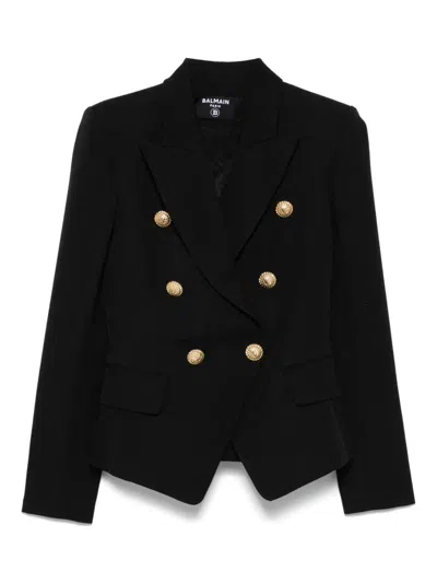 Balmain Black Grain De Poudre 6-button Tailored Jacket In Black