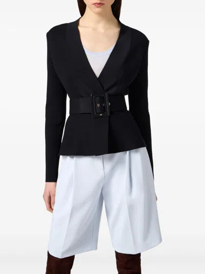 Elisabetta Franchi Black Belted Knitted Jacket In Black