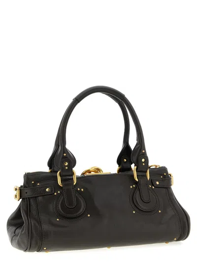 Chloé Structured Shoulder Bag With Padlock And Studs In Black