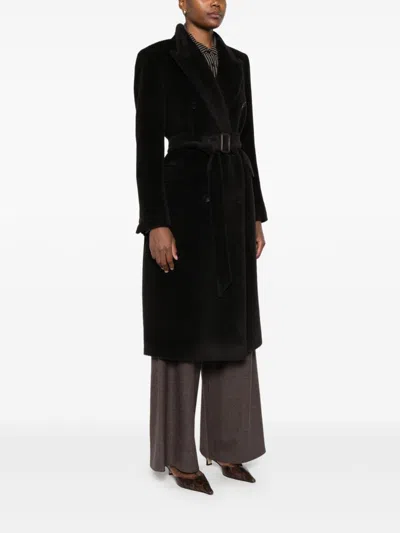 Tagliatore Long Double-breasted Wool Coat Belted Waist In Brown
