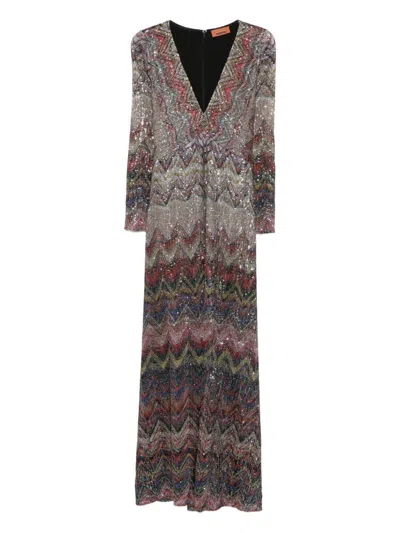 Missoni Langes Kleid Mit V-ausschnitt Und Zickzackmuster In Multi