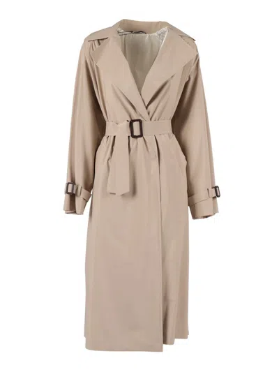 Weekend Max Mara Max Mara Weekend Long Waterproof Jacket In Barley With Belt In Neutral