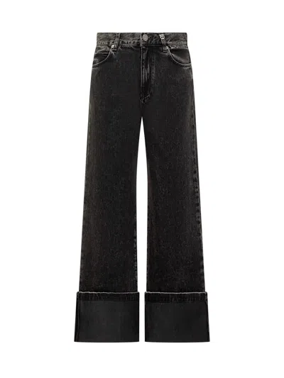 Pinko Wide-leg Jeans In Black Denim In Multi