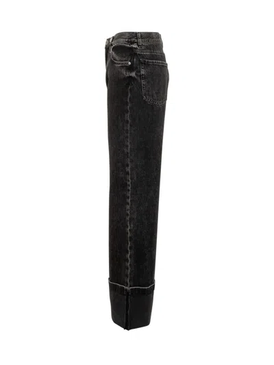 Pinko Wide-leg Jeans In Black Denim In Multi