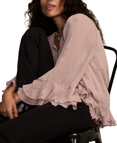 Lucky Brand Ruffle Chiffon Trapeze Top In Neutral