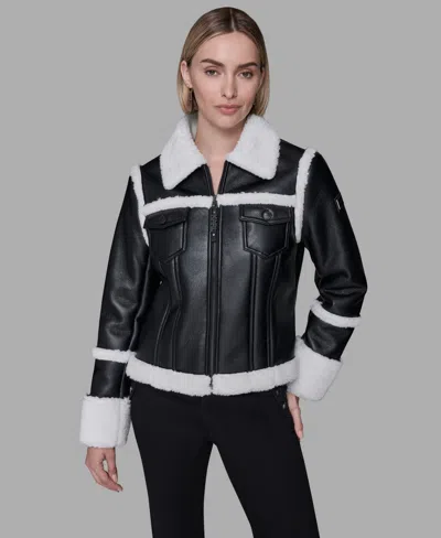 Karl Lagerfeld Women's Collared Fuzzy Jacket In Animal Print