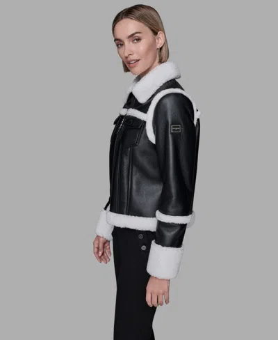 Karl Lagerfeld Women's Collared Fuzzy Jacket In Animal Print