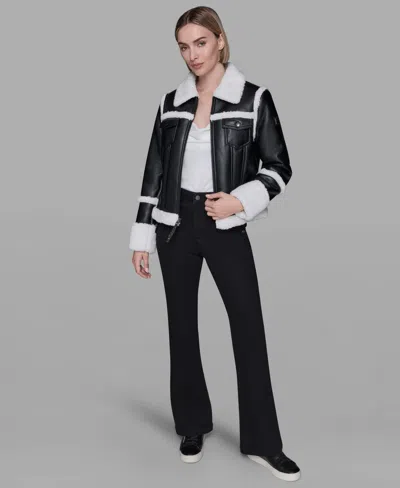 Karl Lagerfeld Women's Collared Fuzzy Jacket In Animal Print