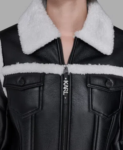 Karl Lagerfeld Women's Collared Fuzzy Jacket In Animal Print