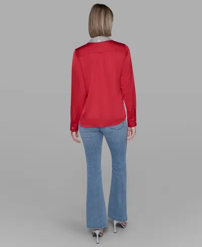 Karl Lagerfeld Women's Collared Neck Shirt In Animal Print