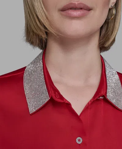 Karl Lagerfeld Women's Collared Neck Shirt In Animal Print