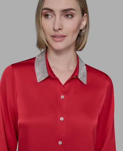 Karl Lagerfeld Women's Collared Neck Shirt In Animal Print