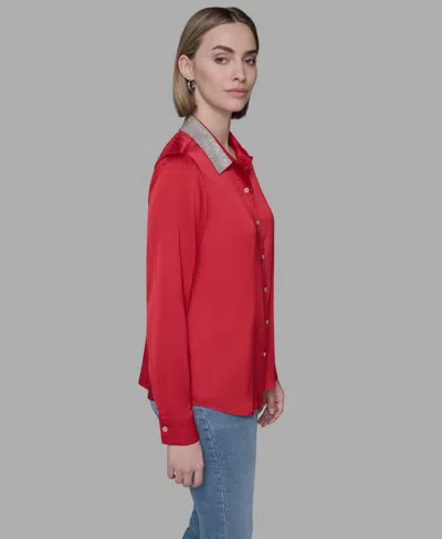 Karl Lagerfeld Women's Collared Neck Shirt In Animal Print