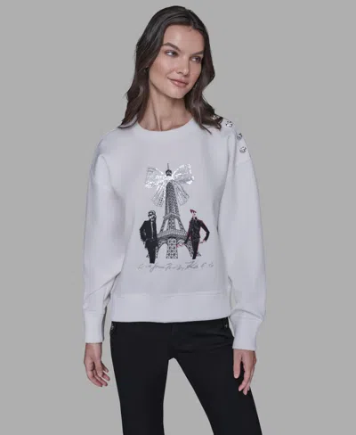 Karl Lagerfeld Womens Eiffel Bow Detail Sweatshirt P Xs Xl In Multi