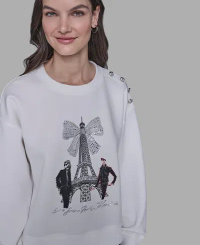 Karl Lagerfeld Womens Eiffel Bow Detail Sweatshirt P Xs Xl In Multi