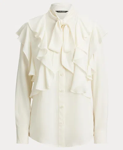 Ralph Lauren Women's Ruffle Detail Tie-neck Blouse In Neutral