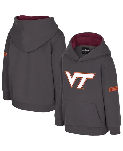 Colosseum Toddler Charcoal Virginia Tech Hokies Big Logo Volume Fleece Pullover Hoodie In Gray