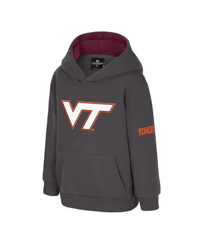 Colosseum Toddler Charcoal Virginia Tech Hokies Big Logo Volume Fleece Pullover Hoodie In Gray