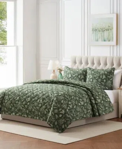 Seventh Studio Merry Botanical Print Pinsonic Microfiber Quilt Sets In Green