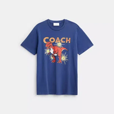 Coach Garment Washed Dinosaur T Shirt In Organic Cotton In Blue