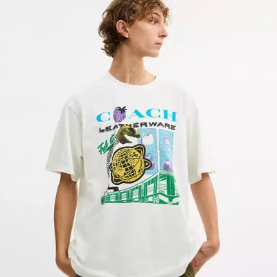 Coach Collage Train Relaxed T Shirt In Organic Cotton In White