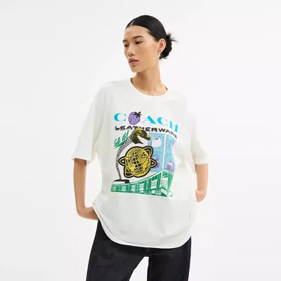 Coach Collage Train Relaxed T Shirt In Organic Cotton In White