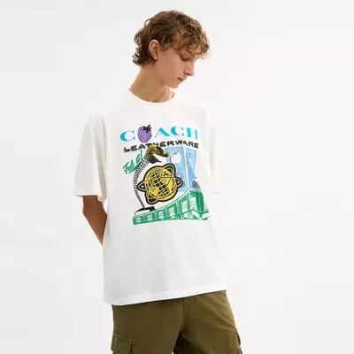 Coach Collage Train Relaxed T Shirt In Organic Cotton In White