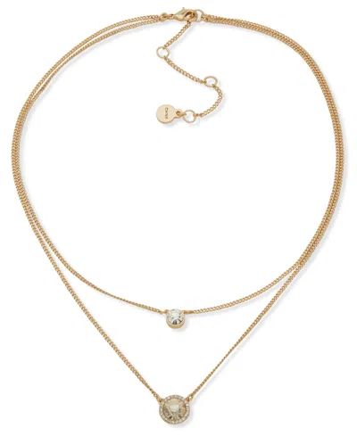 Dkny Emerald Gold-tone 2-row Pendant Necklace In Gold