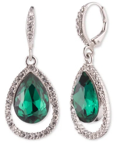 Givenchy Rhodium Emerald Silver-tone Pear Drop Earrings In Metallic