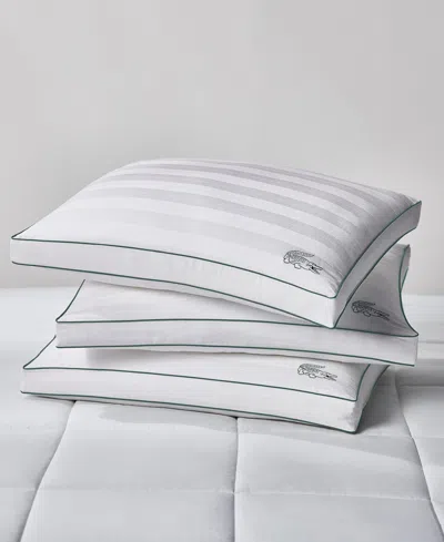 Lacoste Home Tennis Stripe Cotton Gusseted Firm-density Pillow, Standard In White