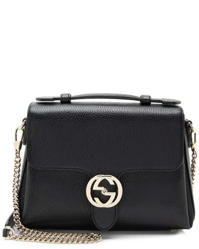 Gucci Logo Leather Top Handle Bag In Black