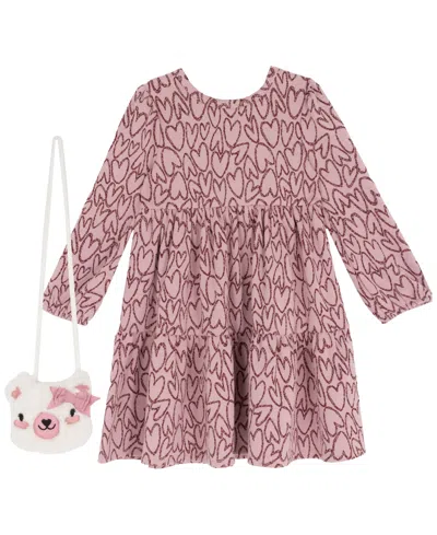 Rare Editions Girls 2-piece Heart Dress And Purse Set In Pink