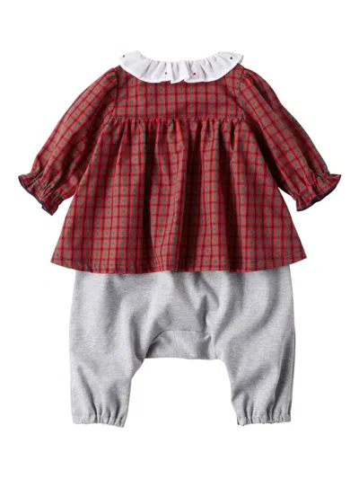 Familiar Ruffled Plaid Romper In Red