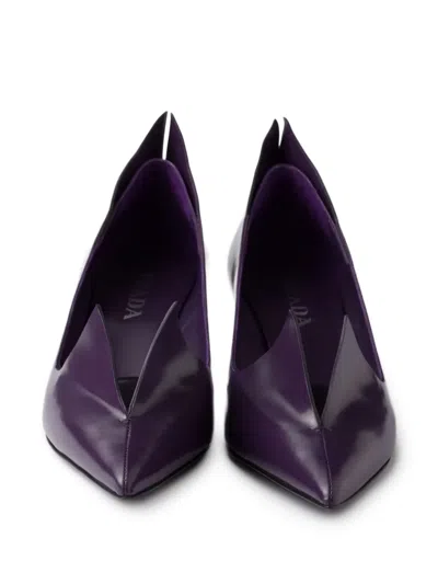 Prada Scarpe Con Tacco In Pelle Viola Donna In Gray