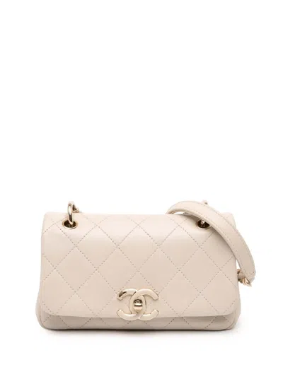 Pre-owned Chanel 2020 Medium Lambskin Twist Chain Enamel Cc Flap Crossbody Bag In Brown