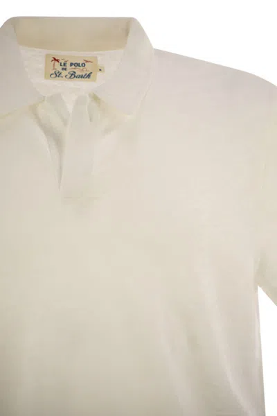 Mc2 Saint Barth Man Polo Shirt Ivory Size Xl Linen In White