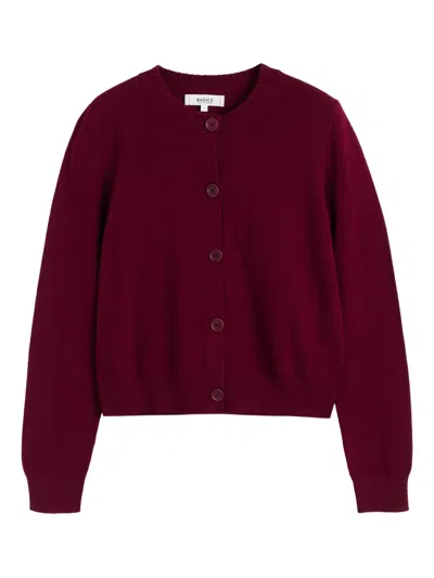 Chinti & Parker Wool Cashmere Blend Crew Neck Cropped Cardigan In Burgundy