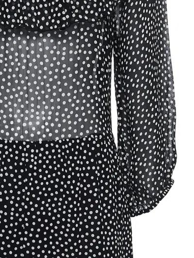 Pre-owned Ganni Polka Dot Ruffled Dress In Black