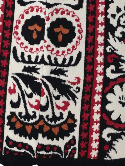 Farm Rio Embroidered Midi Skirt With Scalloped Hem In Red