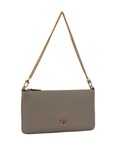 Pinko Horizontal Flat Logo-detail Shoulder Bag In Gray