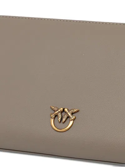 Pinko Horizontal Flat Logo-detail Shoulder Bag In Gray