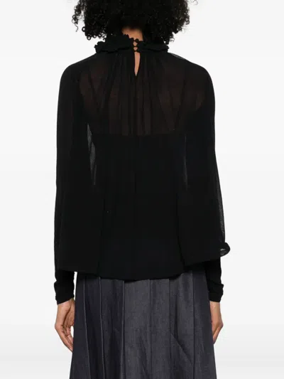 Zimmermann Sheer Black Long-sleeved Top With Ruffled Neckline In Black