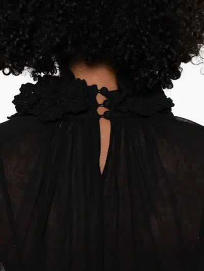 Zimmermann Sheer Black Long-sleeved Top With Ruffled Neckline In Black