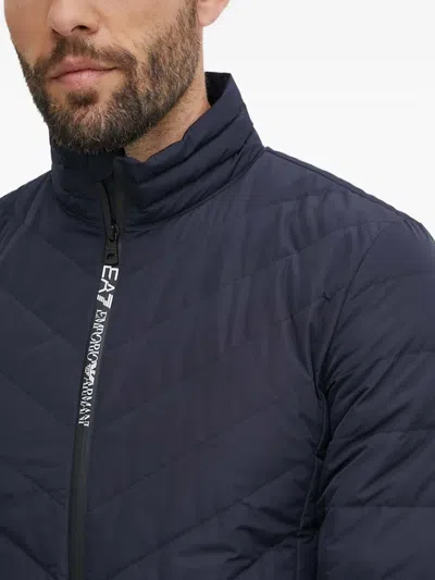 Ea7 Quilted Zip Jacket In Blue