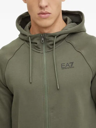 Ea7 Logo-print Zip-up Hoodie In Green