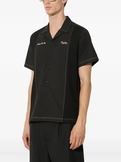 Filling Pieces Embroidered Textured Shirt In Black