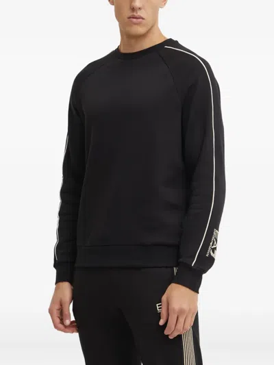 Ea7 Stripe-detail Crew-neck Sweatshirt In Black