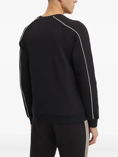 Ea7 Stripe-detail Crew-neck Sweatshirt In Black