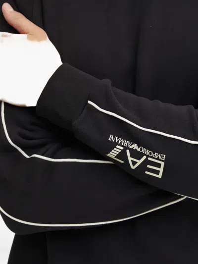Ea7 Stripe-detail Crew-neck Sweatshirt In Black