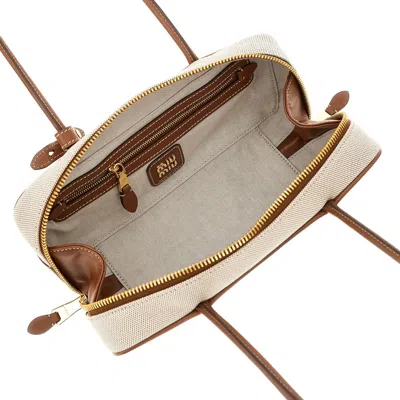 Miu Miu Canvas Beau Shoulder Bag With Double Handles In Brown